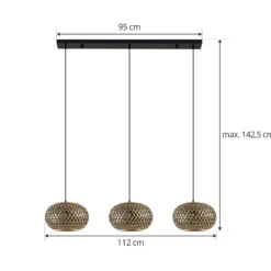 Lindby Riippuvalaisin Nerys, 3-valo, musta, bambu, 1120 cm, 1,120 cm