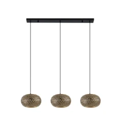 Lindby Riippuvalaisin Nerys, 3-valo, musta, bambu, 1120 cm, 1,120 cm