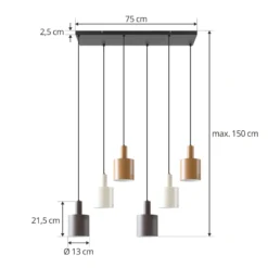 Lindby riippuvalaisin Ovelia, ruskea/kahvi/beige, 6 valoa, E27