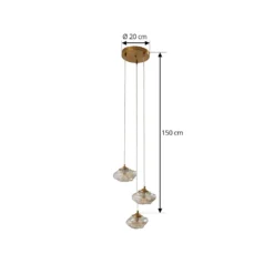 Lindby riippuvalaisin Piatra, Ø25cm, 3-valo, konjakki/messinki, lasi
