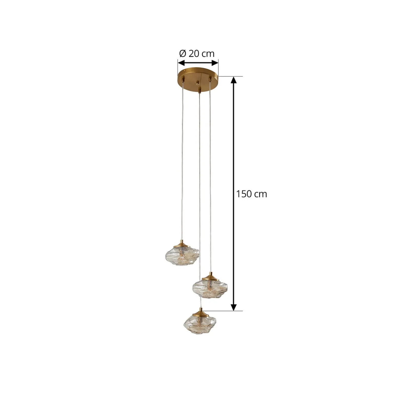 Lindby riippuvalaisin Piatra, Ø25cm, 3-valo, konjakki/messinki, lasi