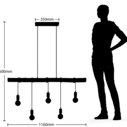 Lindby riippuvalaisin Rom, 5-valo, puu, köysi, musta, 116 cm