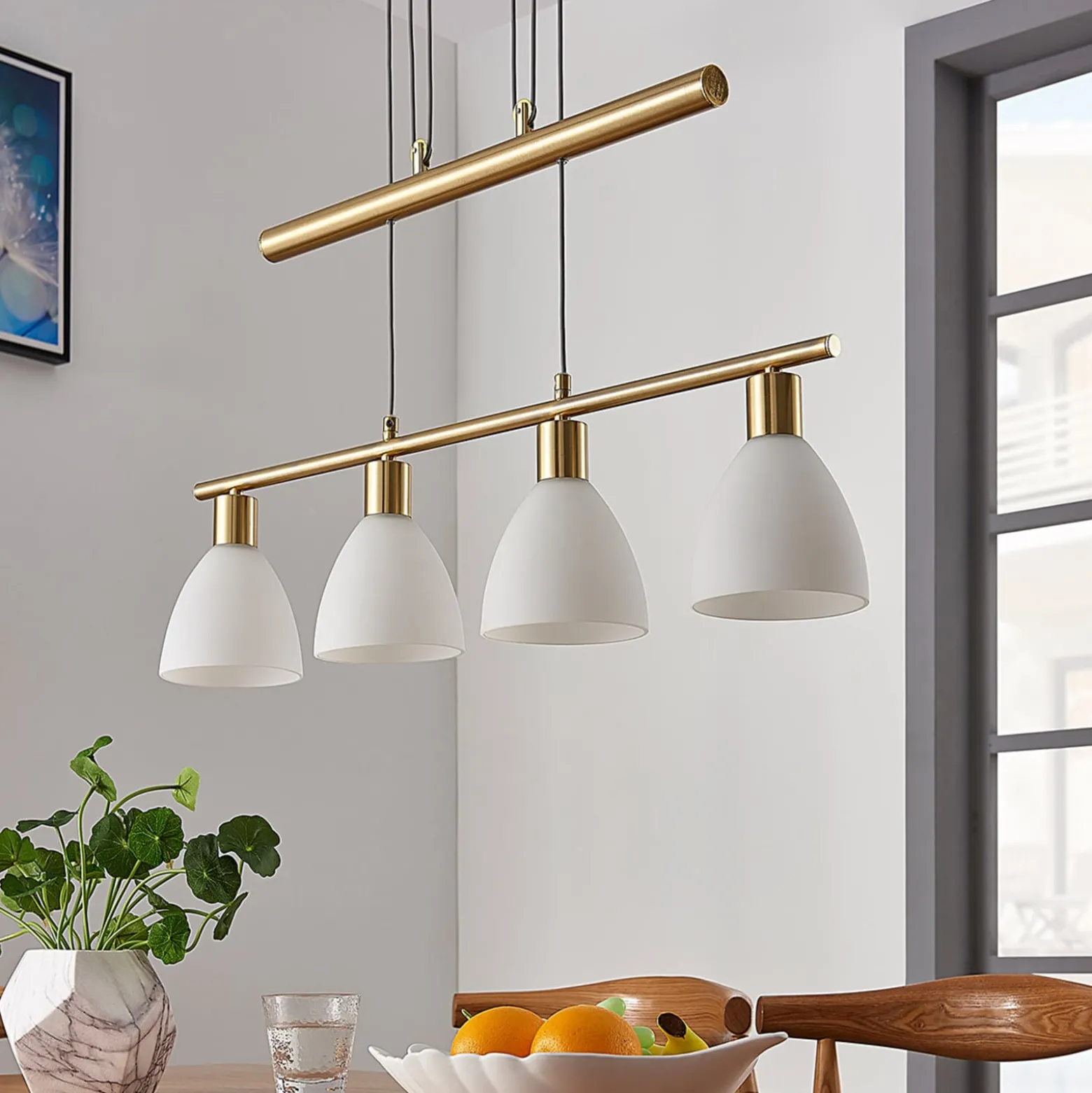 Lindby riippuvalaisin Simeon, messinginvärinen, lasi, 73 cm, E14