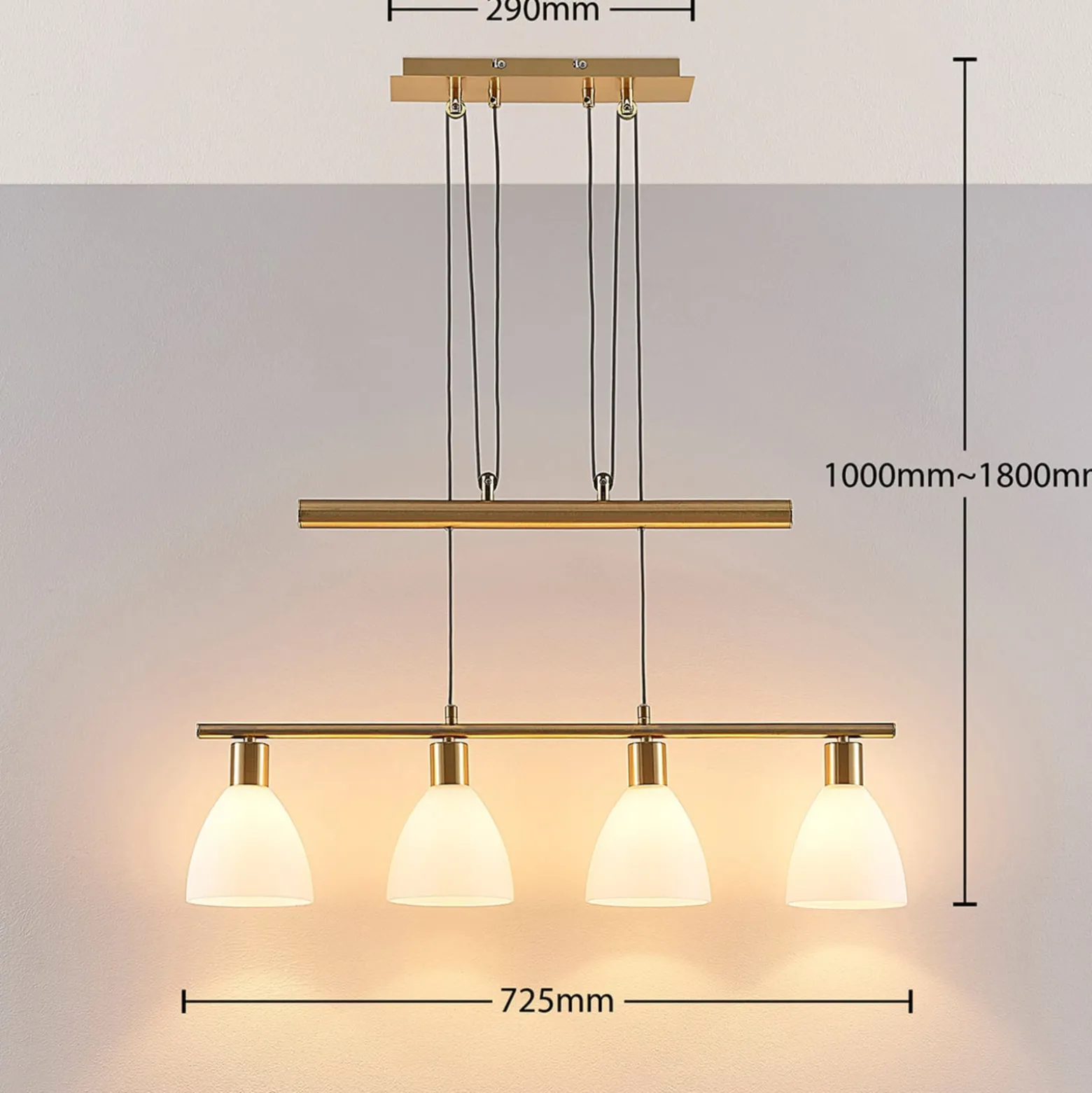 Lindby riippuvalaisin Simeon, messinginvärinen, lasi, 73 cm, E14
