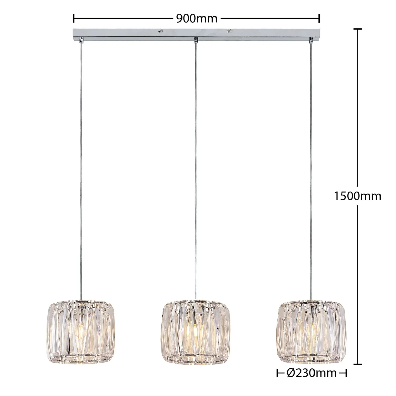Lindby riippuvalaisin Sofia, 107 cm, 3-valo, E14, kromi/selkeä