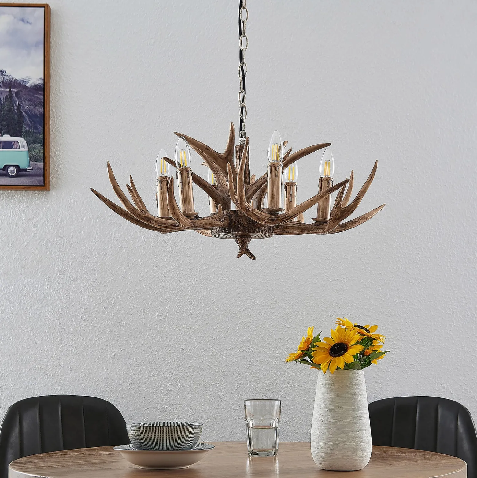 Lindby riippuvalaisin Tejask, Ø 70 cm, 6 valoa, sarvi, E14