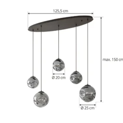 Lindby Riippuvalaisin Valentina, E27, 125.5cm korkea, harmaa, lasi