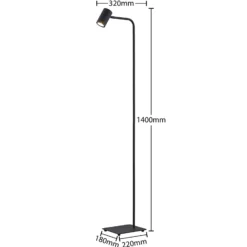 Lindby Sanad lattiavalaisin, korkeus 140 cm, musta, metalli, GU10