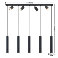 Lindby Sanad riippuvalaisin, 116 cm, 9-lamppuinen, musta, GU10