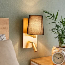 Lindby seinävalaisin Aiden, 30cm, musta, kultainen, LED lukuvalo
