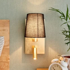 Lindby seinävalaisin Aiden, 30cm, musta, kultainen, LED lukuvalo