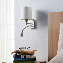 Lindby seinävalaisin Camilo, nikkelin värinen, LED-lukuvalo, 28 cm