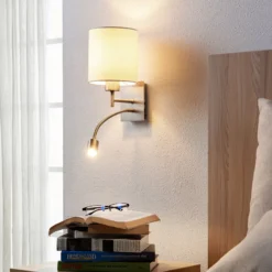 Lindby seinävalaisin Camilo, nikkelin värinen, LED-lukuvalo, 28 cm