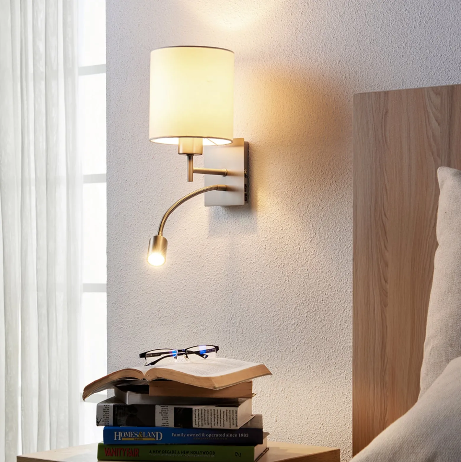Lindby seinävalaisin Camilo, nikkelin värinen, LED-lukuvalo, 28 cm