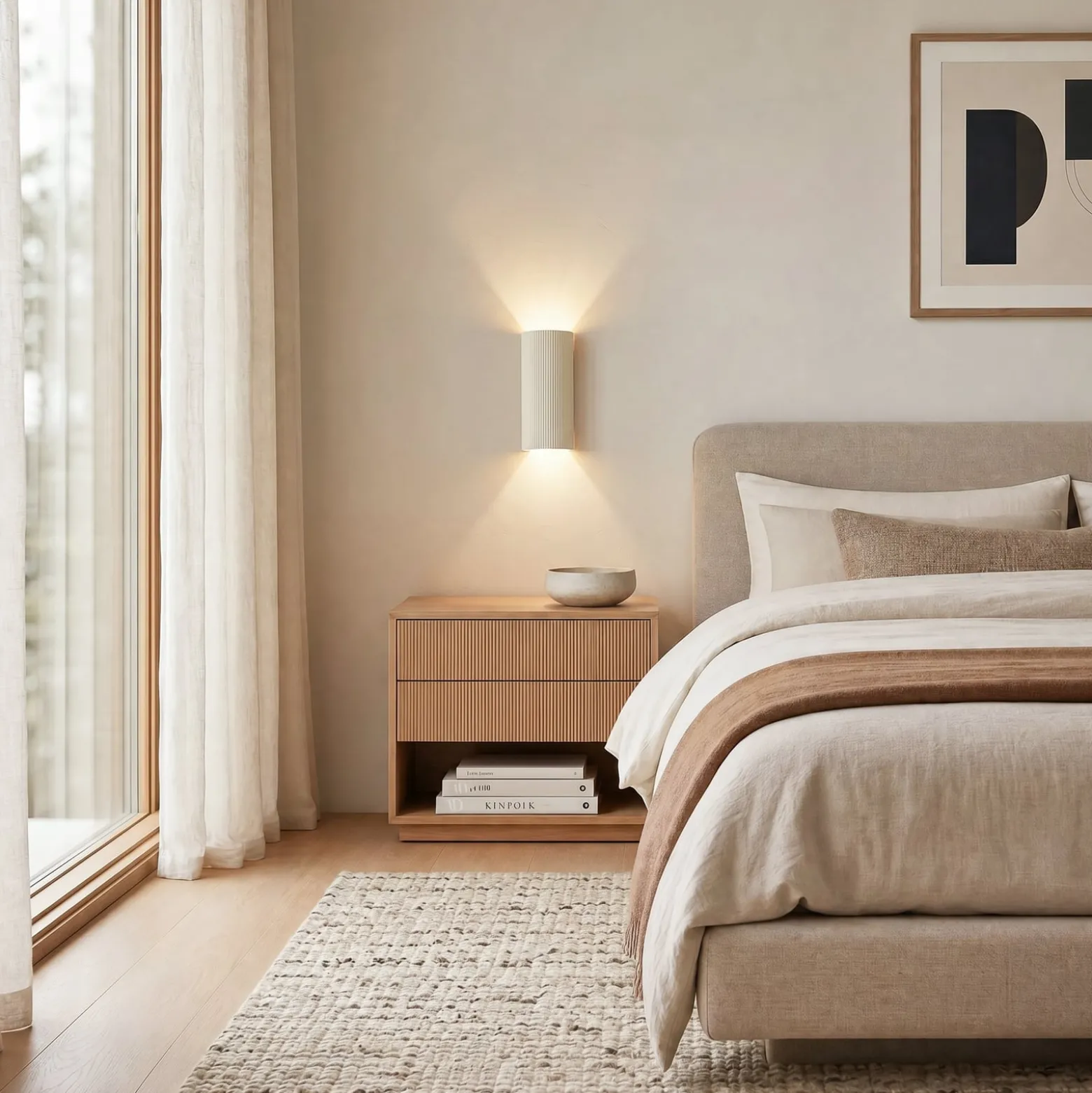 Lindby seinävalaisin Colja, pyöreä, korkeus 30,5 cm, kipsi, beige
