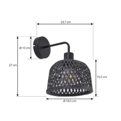 Lindby seinävalaisin Eskil, Ø 18,5 cm, musta, bambu