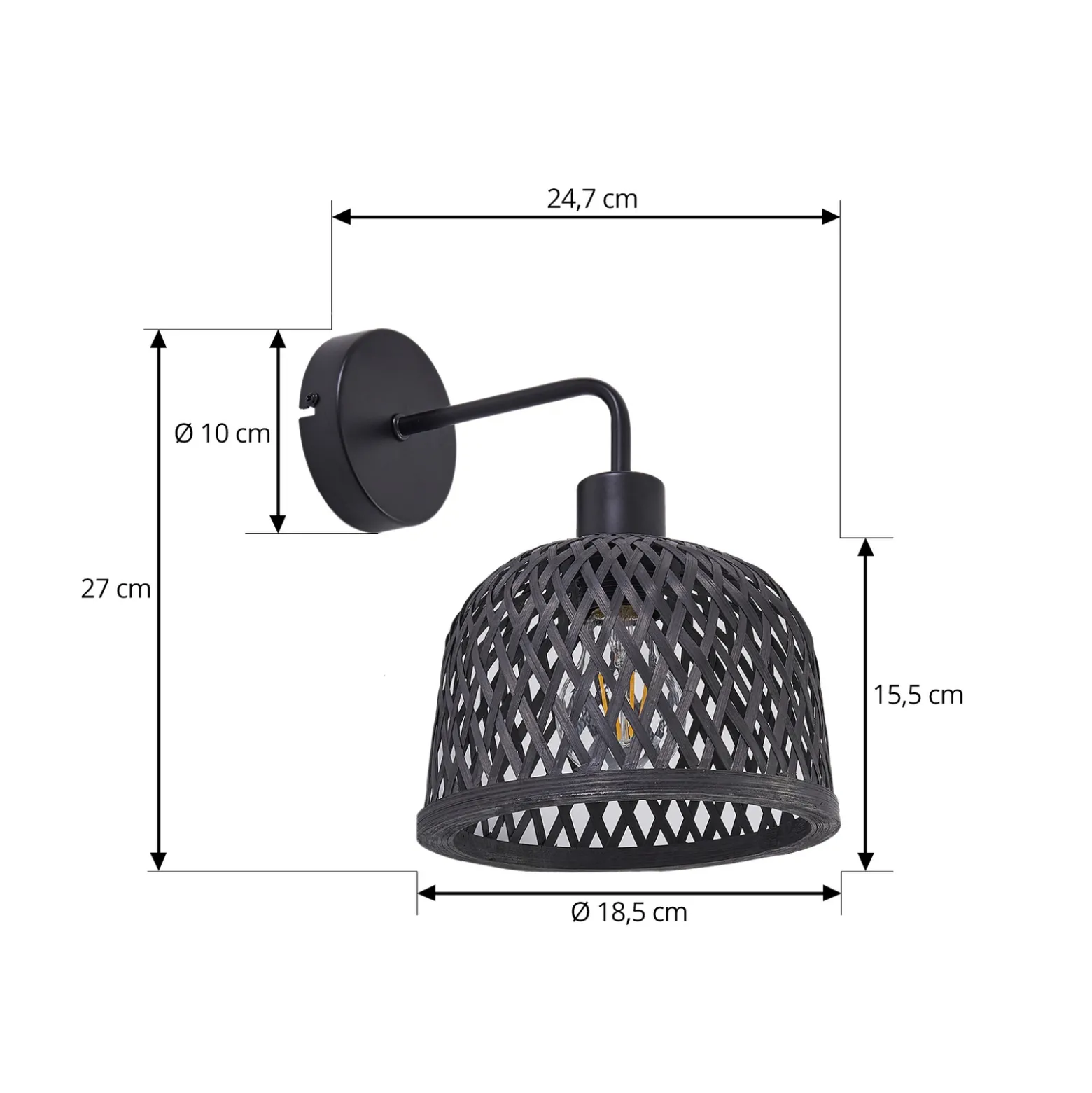Lindby seinävalaisin Eskil, Ø 18,5 cm, musta, bambu