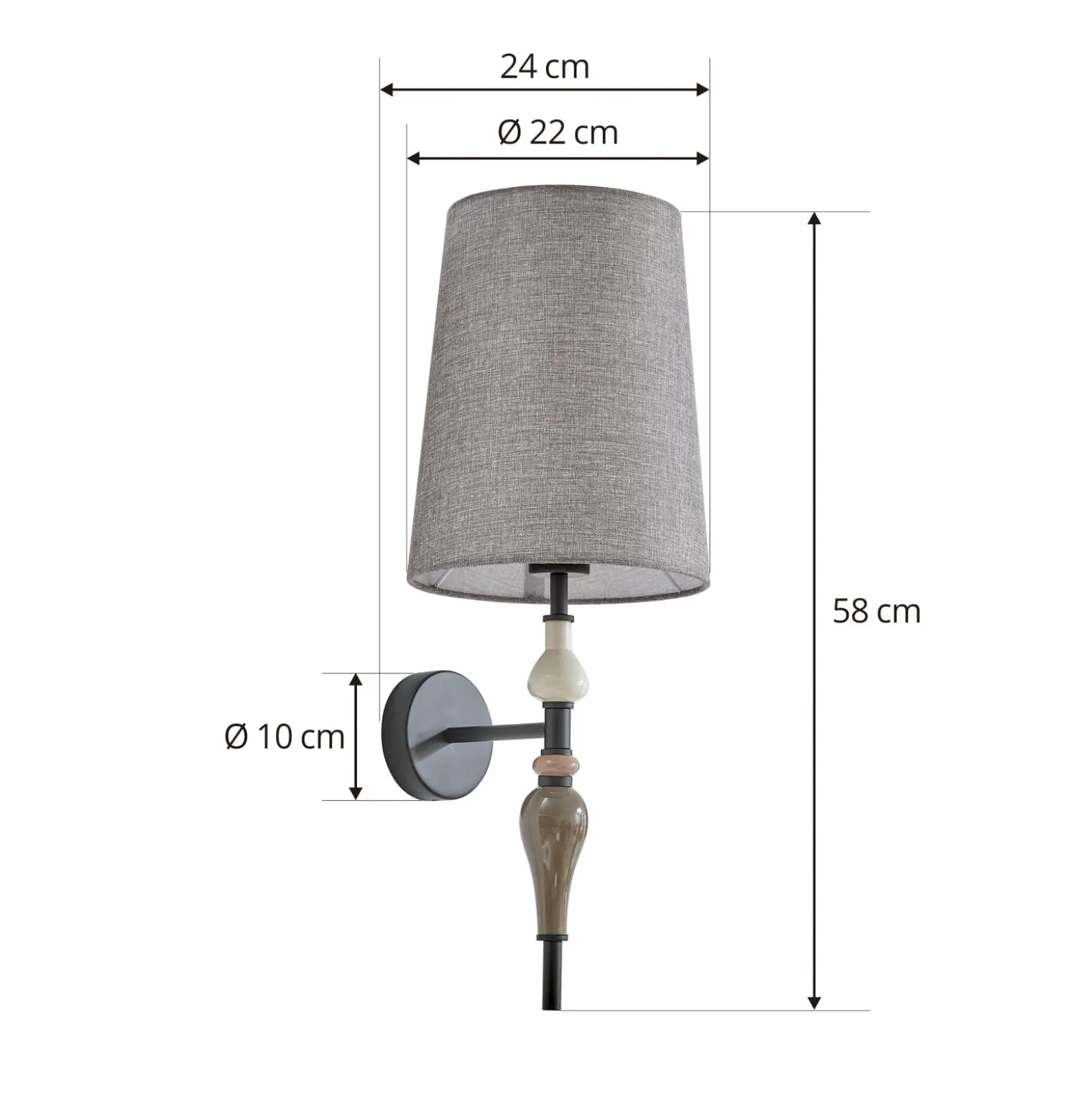 Lindby seinävalaisin Haldorin, harmaa/musta, tekstiili, 58 cm