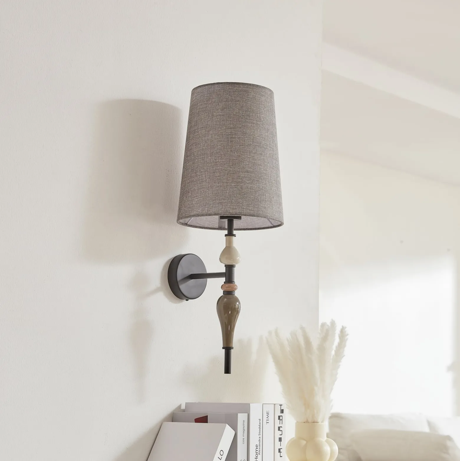 Lindby seinävalaisin Haldorin, harmaa/musta, tekstiili, 58 cm