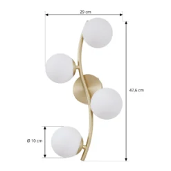 Lindby seinävalaisin Josiana, opaali/messinki, 48 cm, pallo, lasi