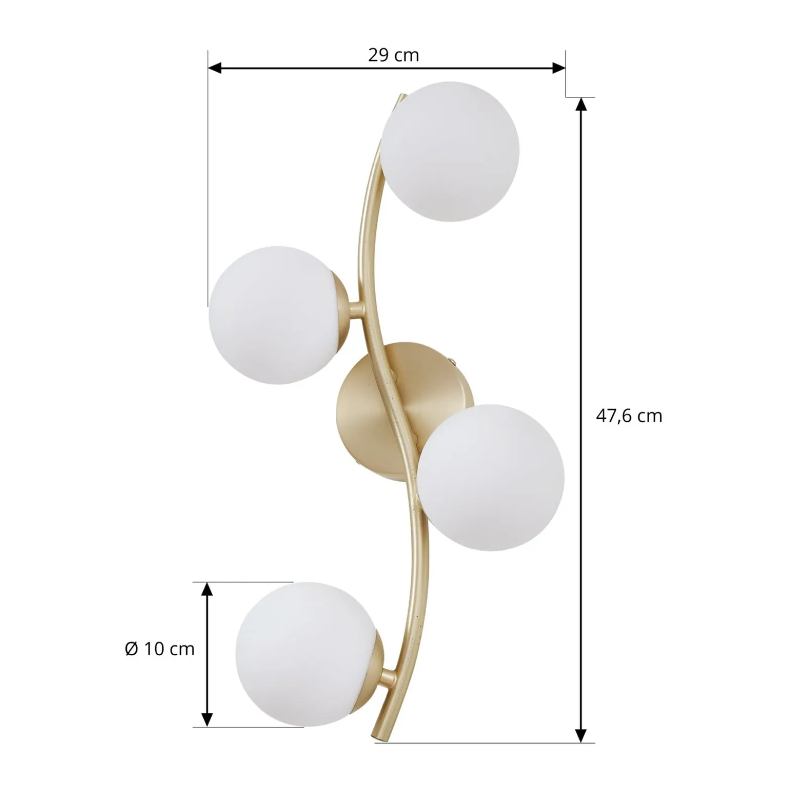 Lindby seinävalaisin Josiana, opaali/messinki, 48 cm, pallo, lasi