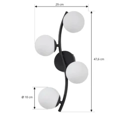 Lindby seinävalaisin Josiana, opaali/musta, 48 cm, pallo, lasi