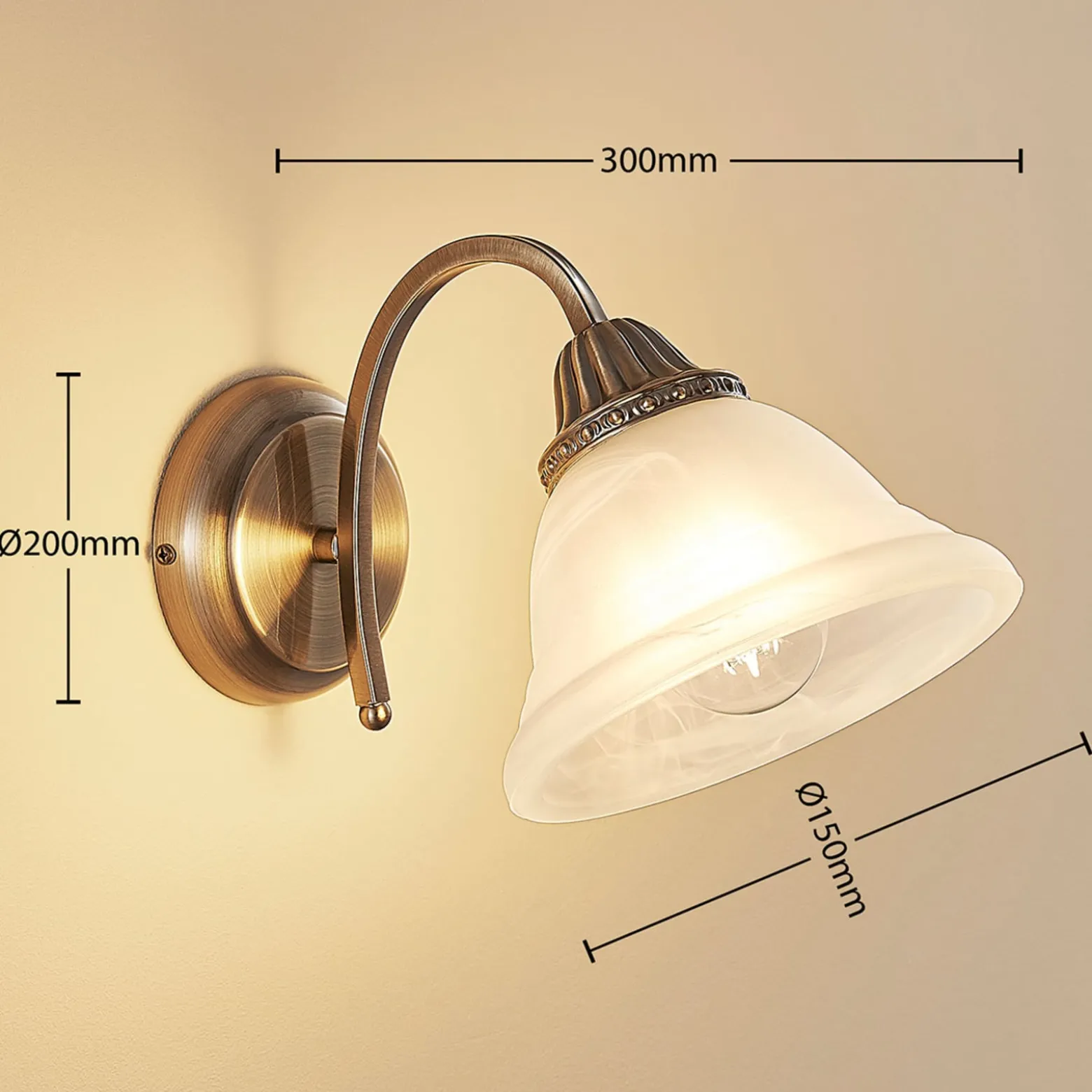 Lindby seinävalaisin Mialina, 20 cm, antiikkimessinkiä, metallia, lasia