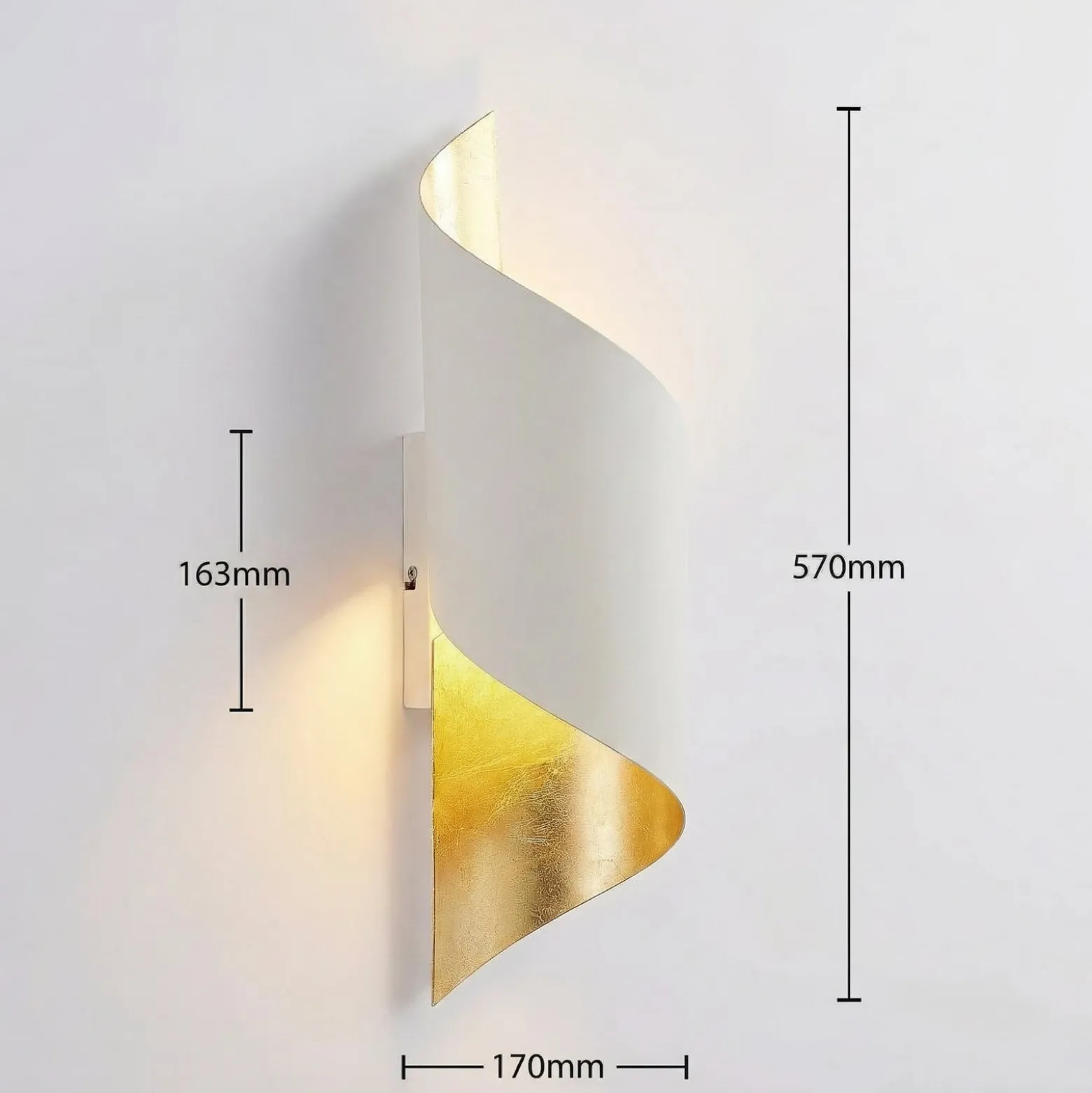 Lindby seinävalaisin Vanni, valkoinen/kulta, metalli, korkeus 52cm