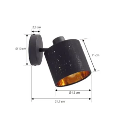 Lindby seinävalaisin Vasilia, Ø 12 cm, musta/kulta, kangasta