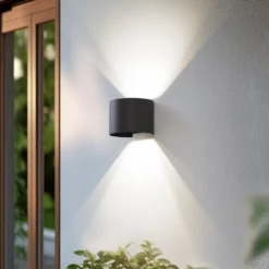 Lindby Smart LED-ulkoseinälamppu Dara, harmaa, pyöreä, CCT RGB, Tuya