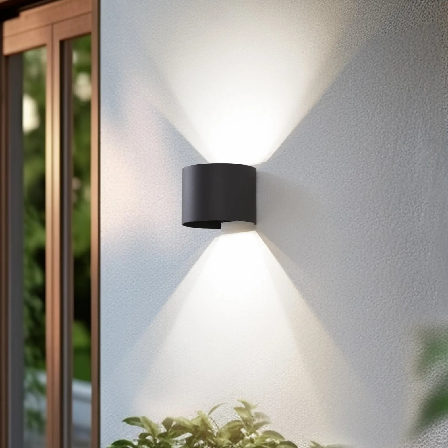 Lindby Smart LED-ulkoseinälamppu Dara, harmaa, pyöreä, CCT RGB, Tuya