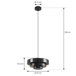 Lindby Tivra -riippuvalo, kiiltävä musta, Ø 35 cm, metalli