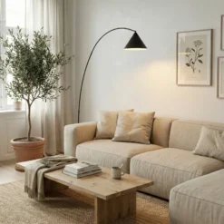 Lindby Triangolo -kaarilamppu, musta, korkeus 195 cm, metalli E27