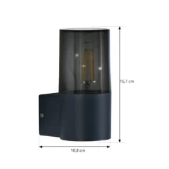 Lindby ulkoseinävalaisin Heulo, Ø 8 cm, savunharmaa, alumiini