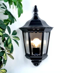 Lindby ulkoseinävalaisin Lieva, korkeus 44 cm, musta, lasi