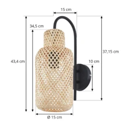 Lindby Venora seinävalaisin, korkeus 43 cm, musta, puu, bambu