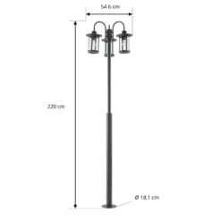Lindby Zayn -ulkovalaisin, musta, 3-lamppuinen, korkeus 220 cm, IP65
