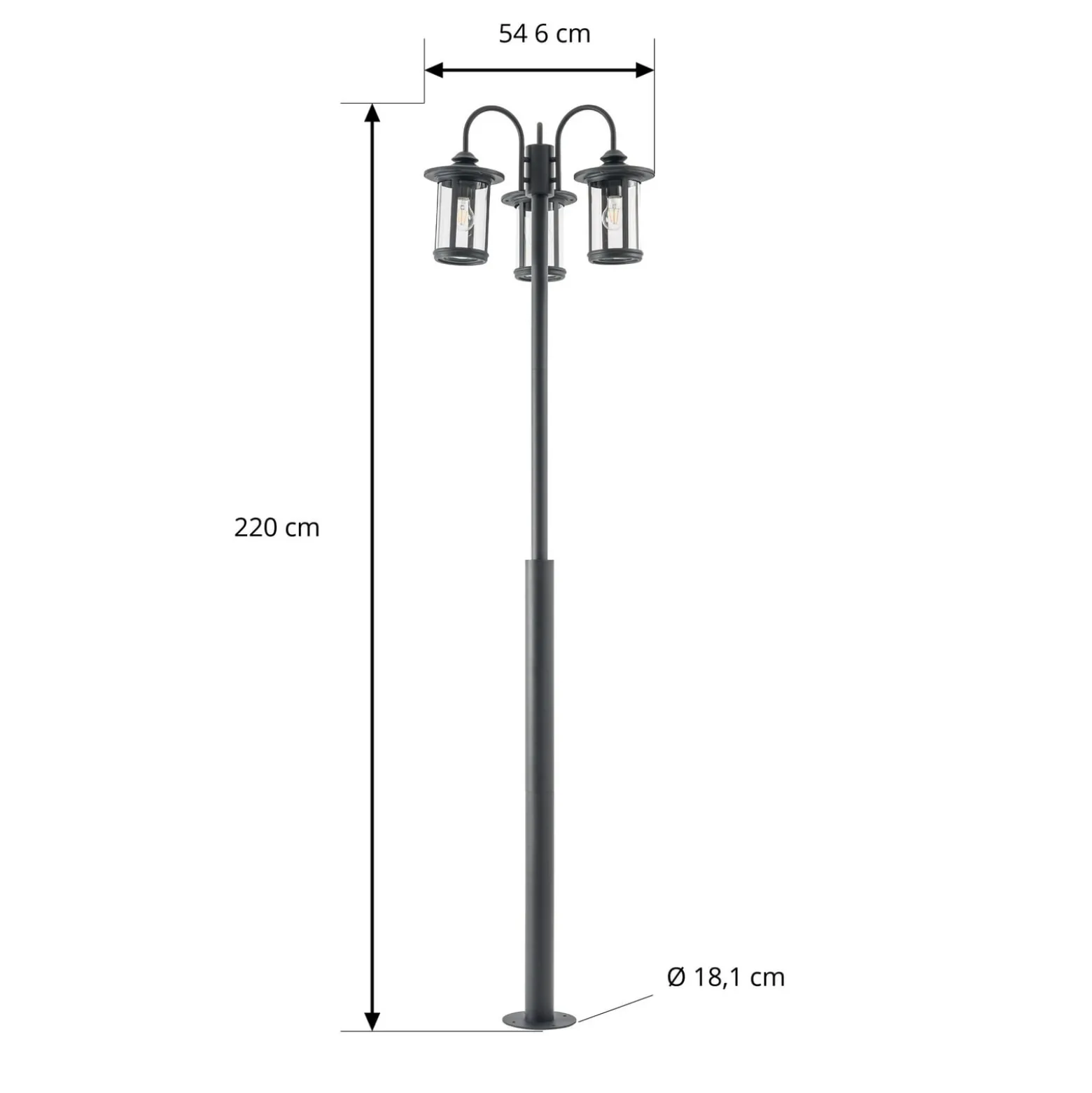 Lindby Zayn -ulkovalaisin, musta, 3-lamppuinen, korkeus 220 cm, IP65