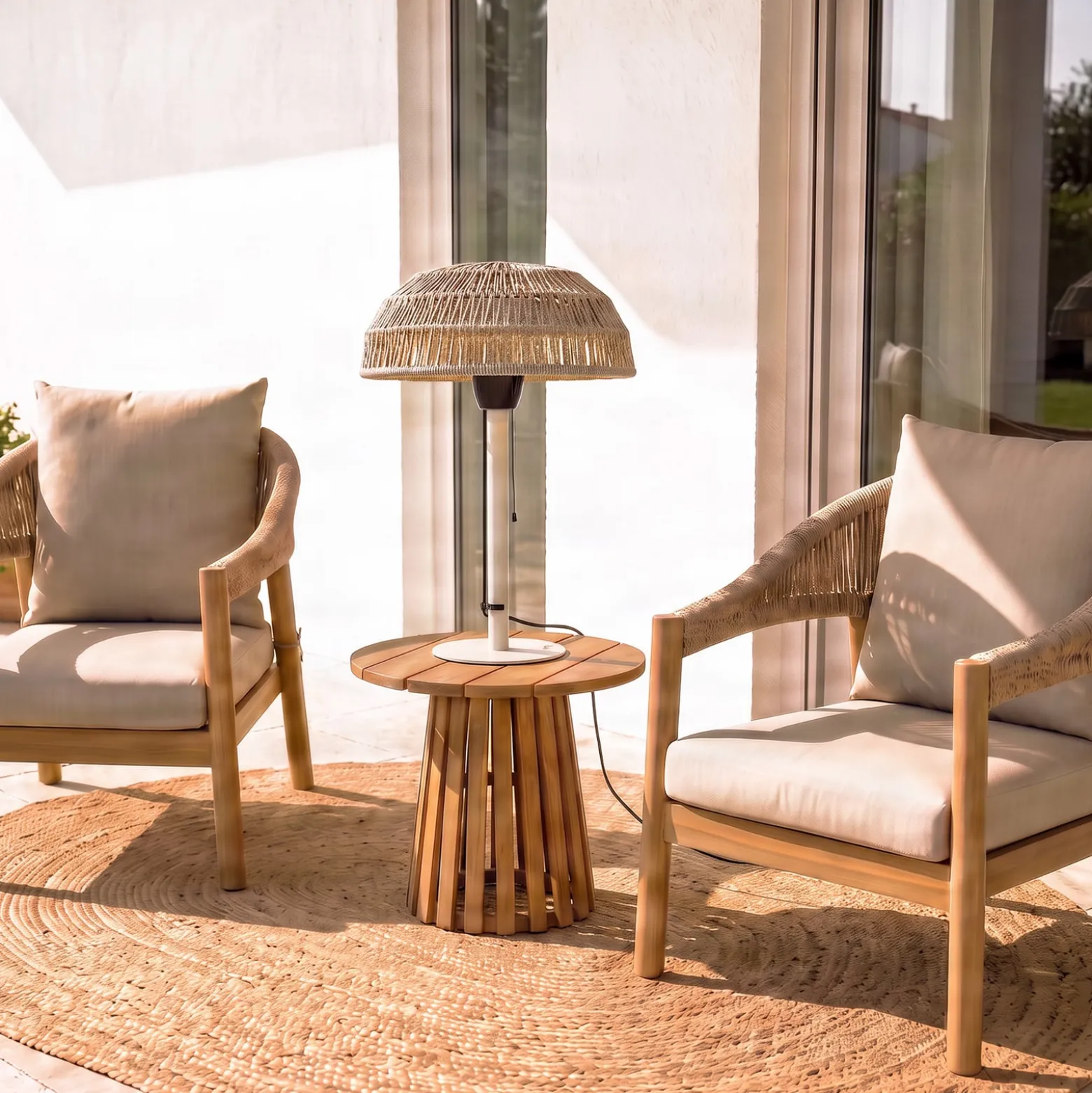 Lucande Calenza -terassilämmitin, beige, 70 cm, 1 500 W