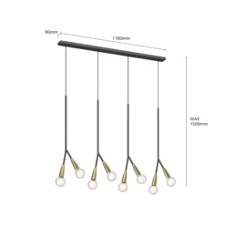 Lucande Carlea -riippuvalo, 8-lamp. musta-messinki