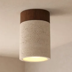 Lucande Carlotta -kattovalaisin, halkaisija 12 cm, beige, betoni, E27
