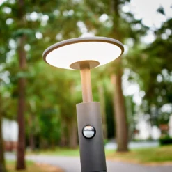 Lucande Fenia LED-pylväsvalaisin, 100 cm, anturi, IP54, antrasiittipunainen