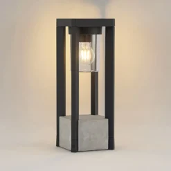 Lucande Kalisa jalkalamppu, E27, IP44, 42 cm, harmaa, metallia
