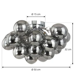 Lucande kattovalaisin Diborah, savuharmaa, lasi, Ø 50 cm, G9