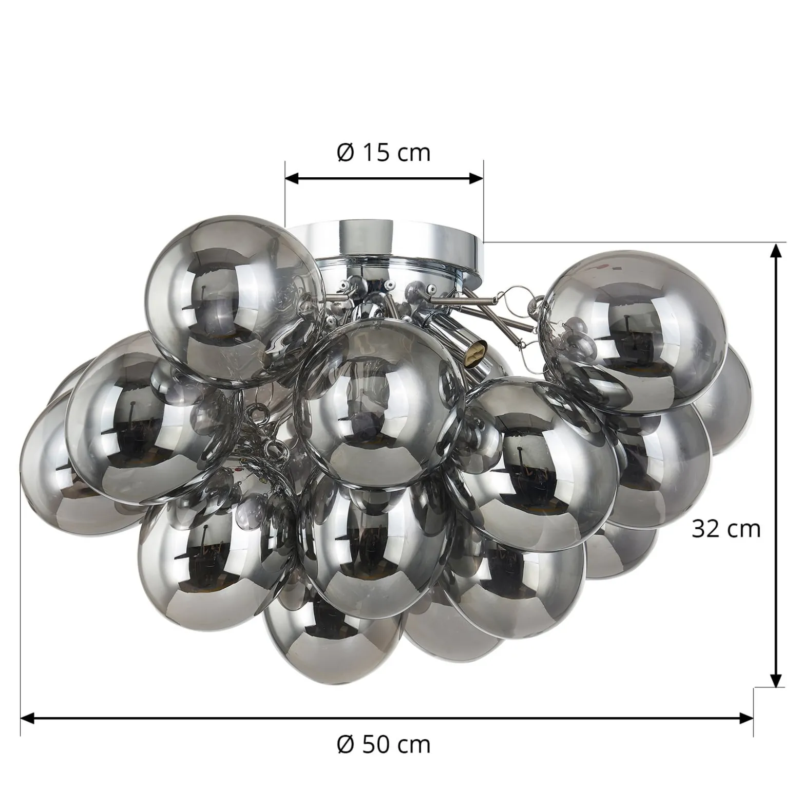 Lucande kattovalaisin Diborah, savuharmaa, lasi, Ø 50 cm, G9