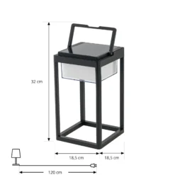 Lucande LED-aurinkopöytävalaisin Tilena, kulmikas, musta, himmennettävä