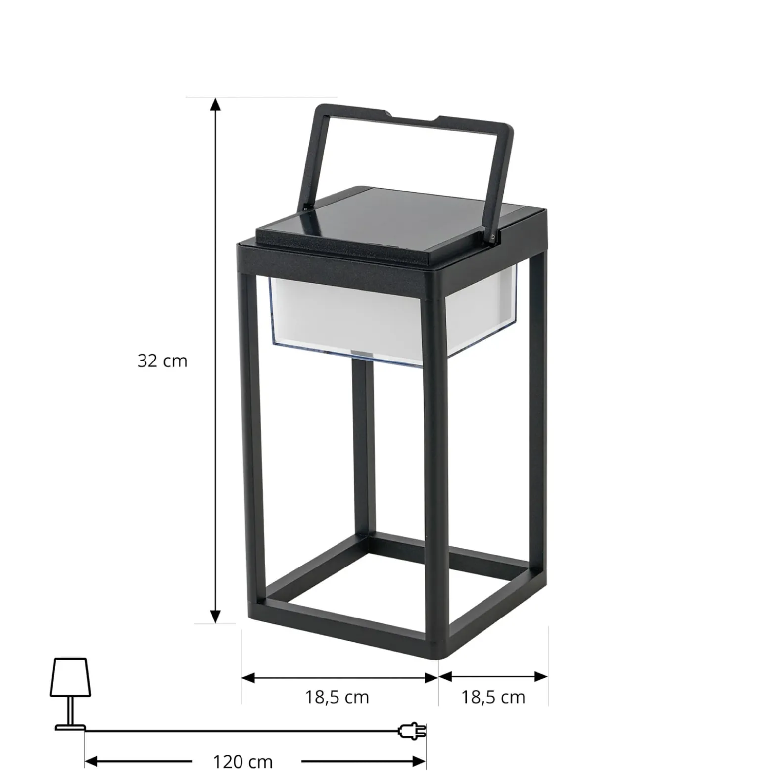 Lucande LED-aurinkopöytävalaisin Tilena, kulmikas, musta, himmennettävä