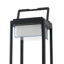 Lucande LED-aurinkopöytävalaisin Tilena, kulmikas, musta, himmennettävä