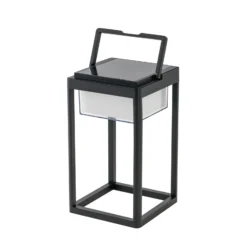 Lucande LED-aurinkopöytävalaisin Tilena, kulmikas, musta, himmennettävä