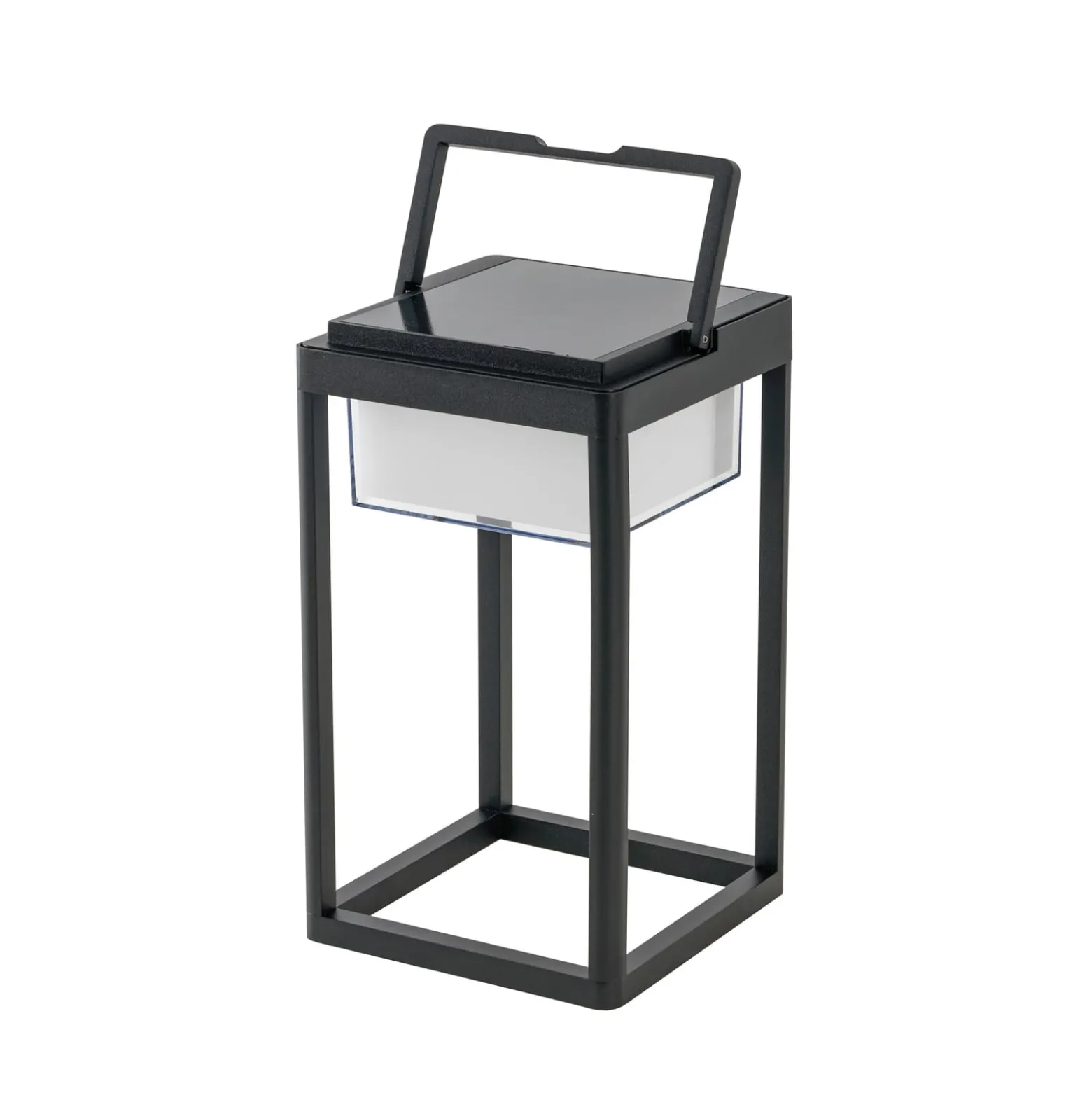 Lucande LED-aurinkopöytävalaisin Tilena, kulmikas, musta, himmennettävä